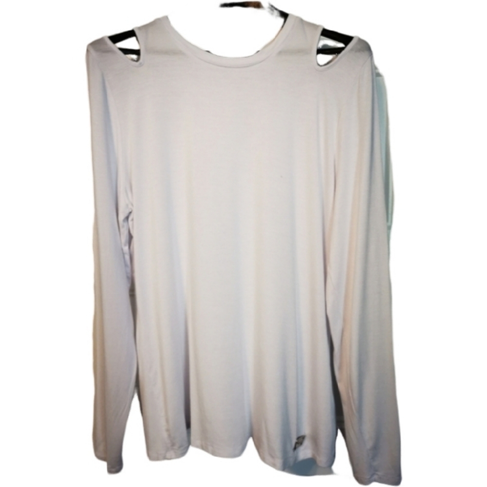 5$ ADD ON! Michael Kors Jersey Cold Shoulder Long Sleeve Top in White - Sz L